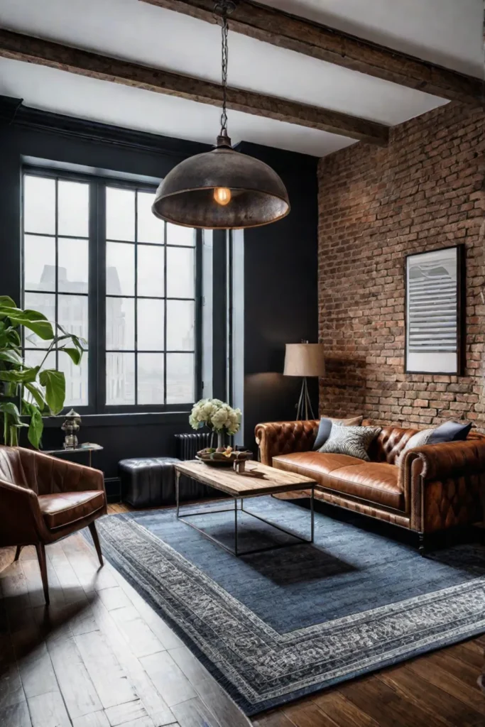 Industrial loftstyle living room with exposed materials