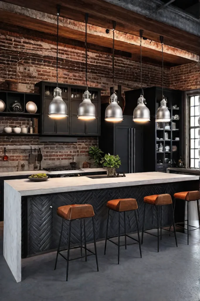 Industrialstyle kitchen with metal and reclaimed wood cabinets