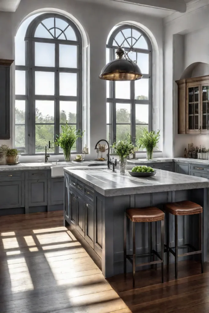 Kitchen embracing natural light with windows finishes and mirrors