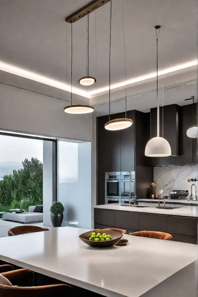Kitchen with oversized pendant lights as statement pieces