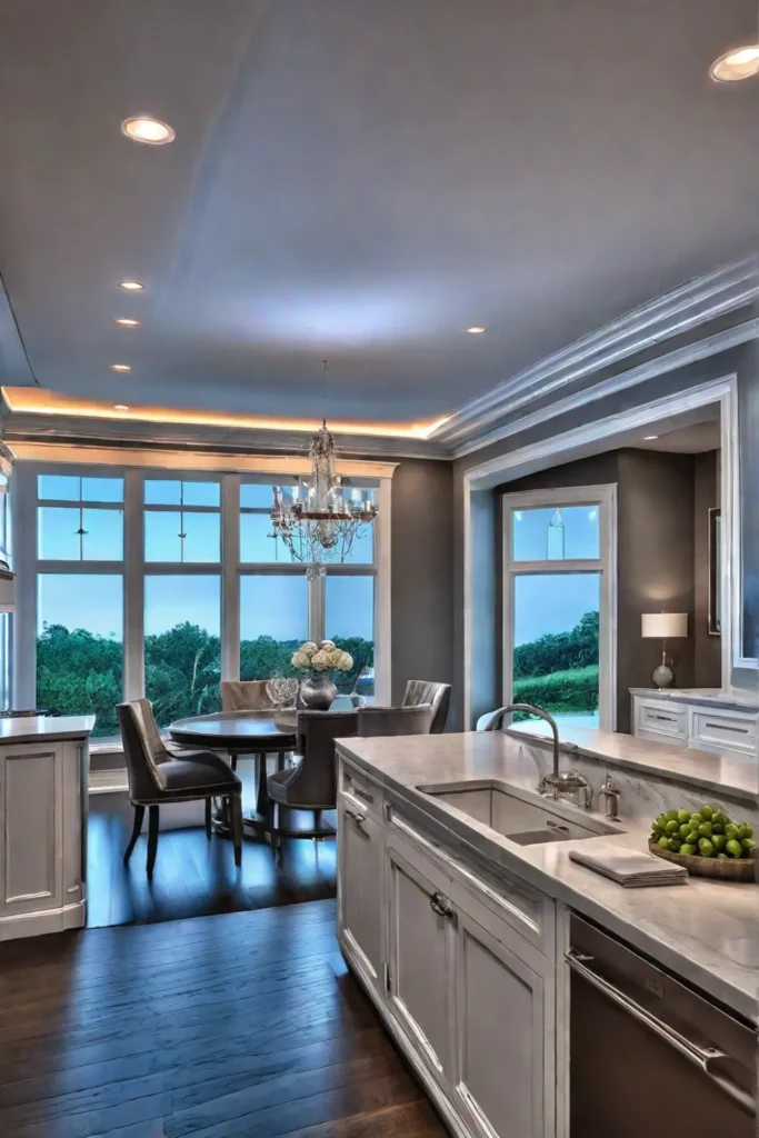 Kitchen with recessed lighting that accentuates architectural details