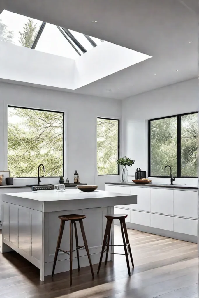 Kitchen with skylights and reflective surfaces for optimal natural light