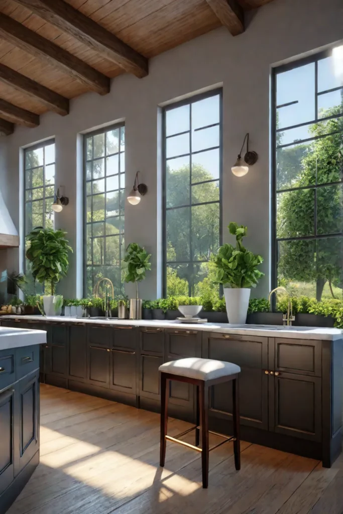 Kitchen with large windows and natural light