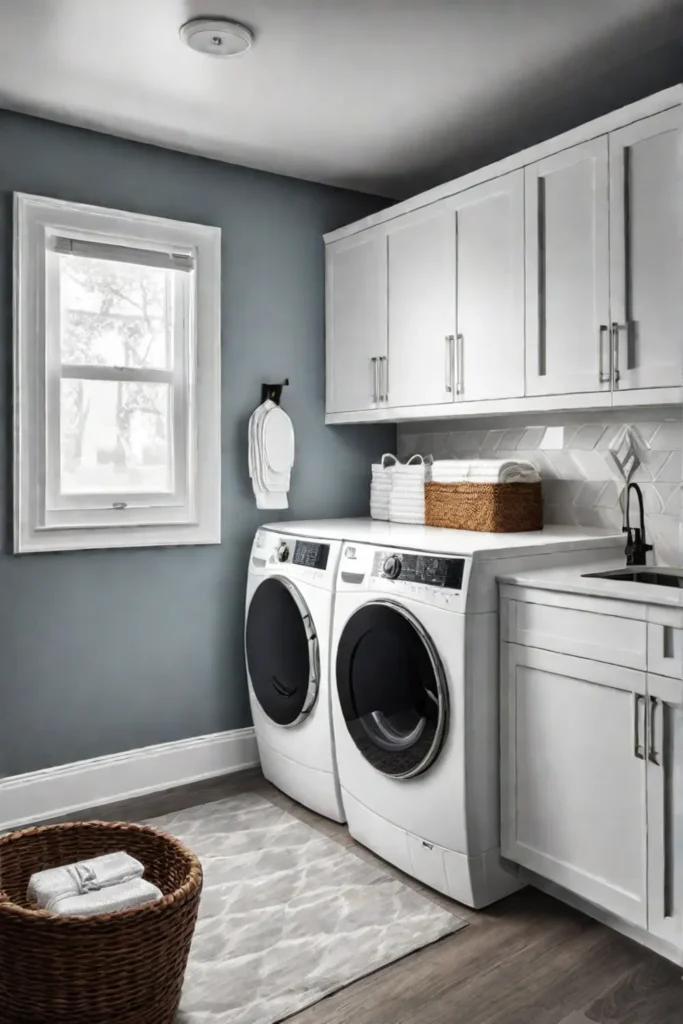 Laundry closet with allinone washerdryer and retractable clothesline