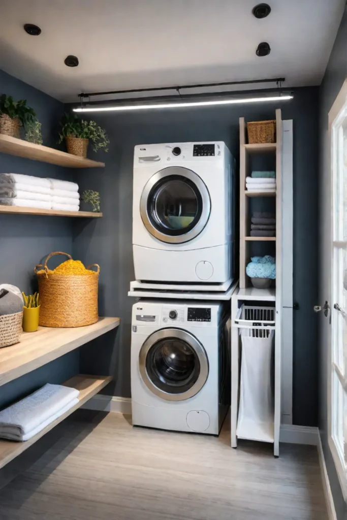 Laundry room with a focus on vertical space and organization solutions