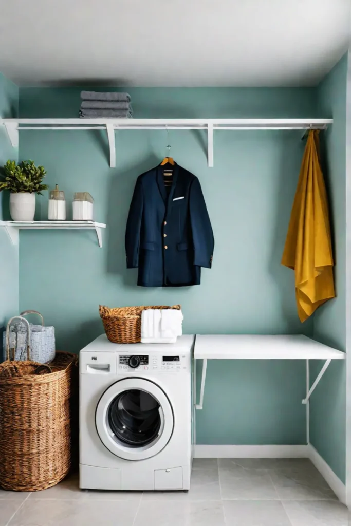 Laundry room with a folding table and wallmounted drying racks
