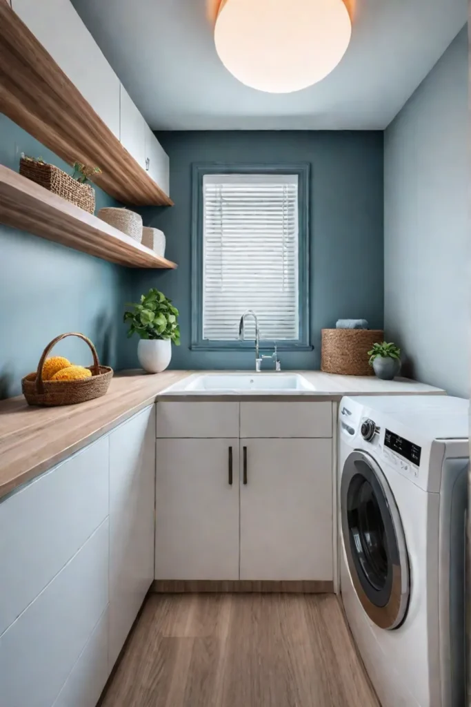 Laundry room with a mix of open and closed storage solutions