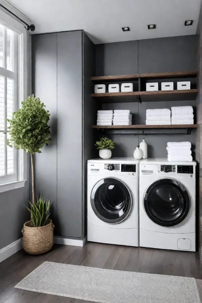 Laundry room with a rolling cart for flexible storage