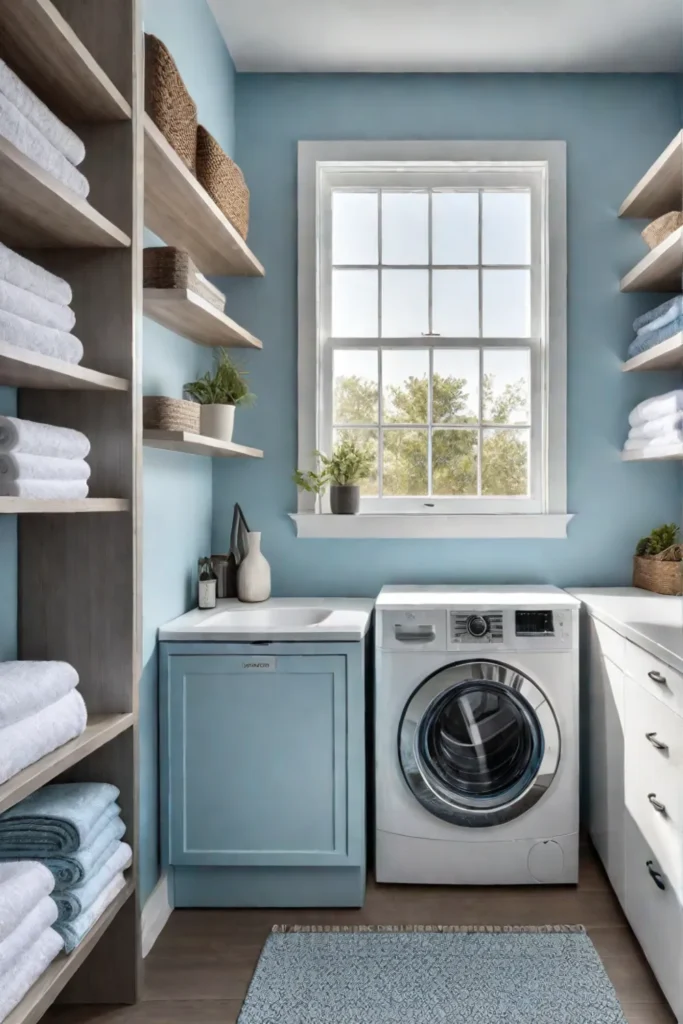 Laundry room with spacesaving solutions and natural light
