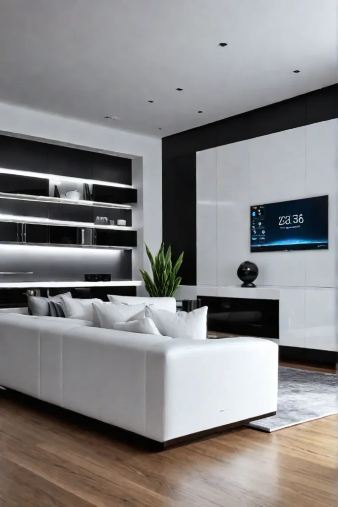 Living room with a smart home hub controlling connected devices