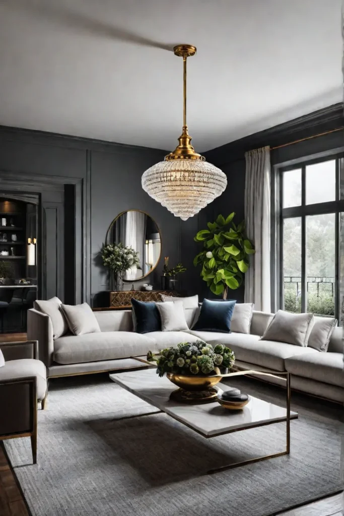 Living room with a statement pendant light