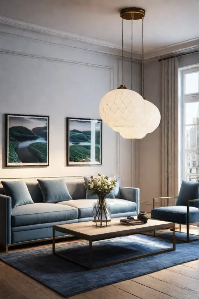 Living room with a variety of lamp types for a layered lighting
