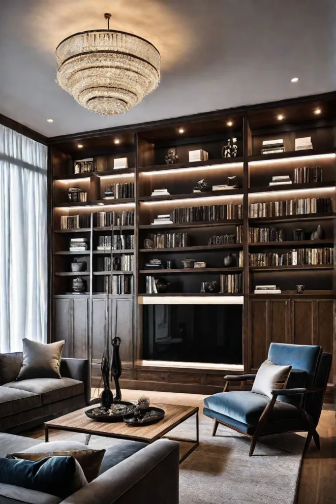 Living room with builtin bookcase