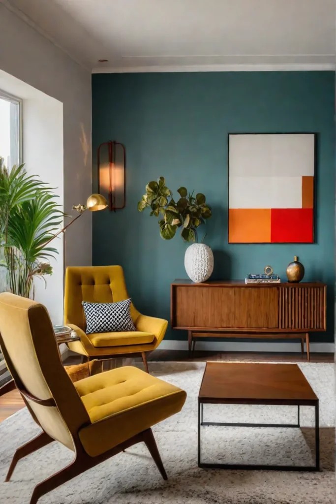 Midcentury modern living room with wallmounted cabinet