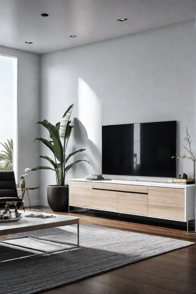 Minimalist living room with integrated smart security system