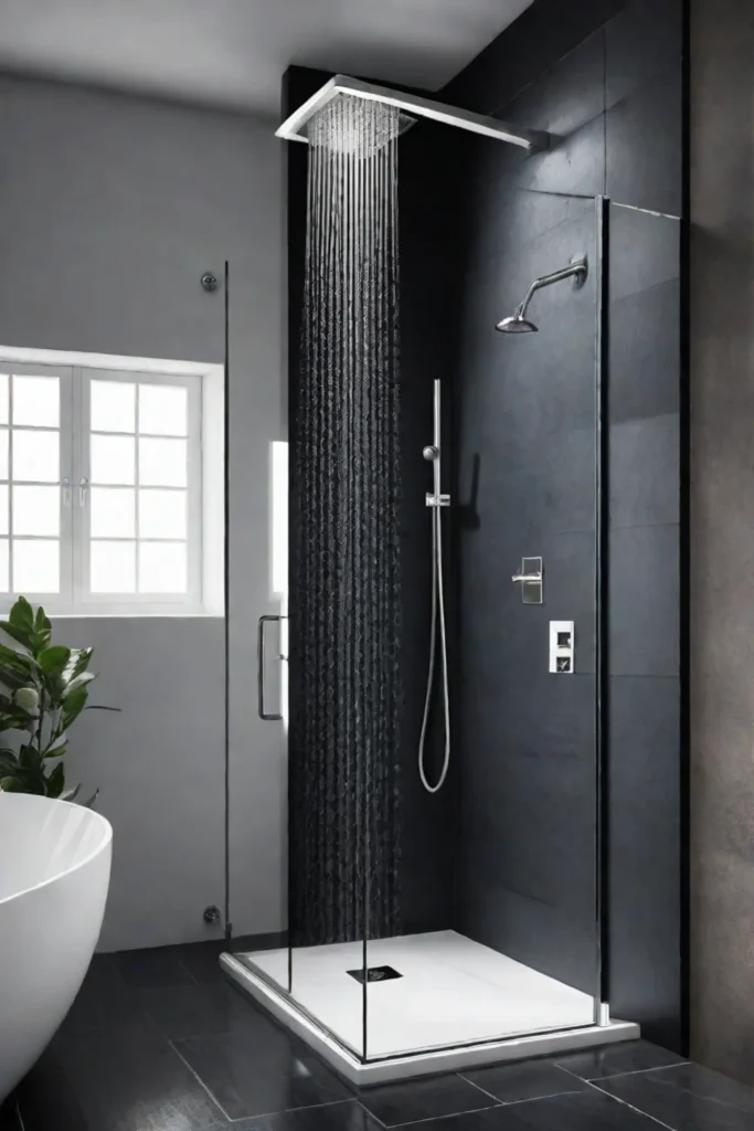 Minimalist shower design with stainless steel grab bars
