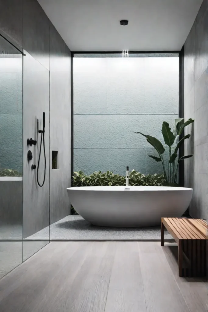 Minimalist shower with rain showerhead and chrome fixtures