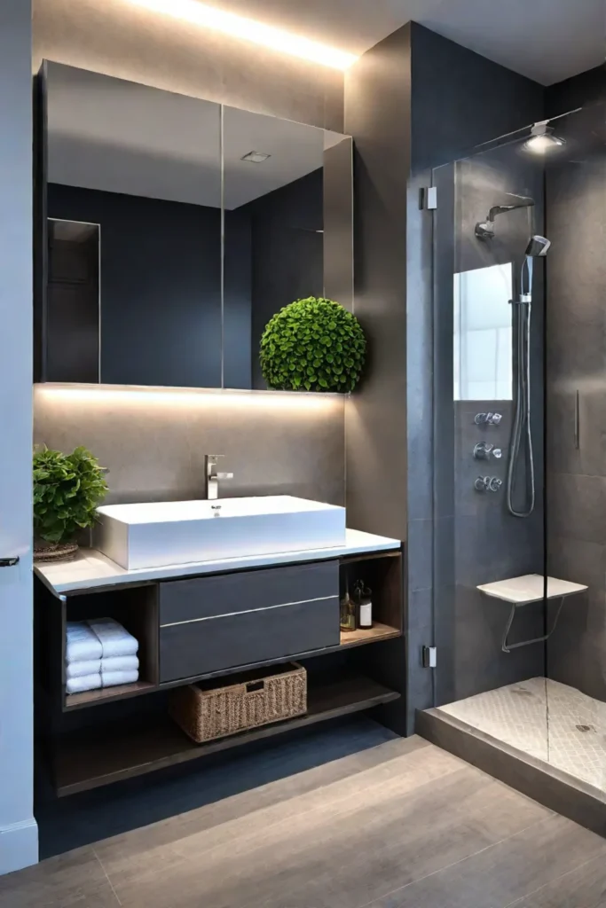 Modern and spacious small bathroom with ample storage