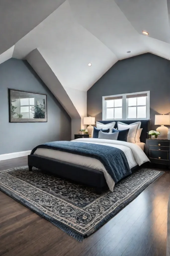 Modern bedroom with vaulted ceiling and spacious atmosphere