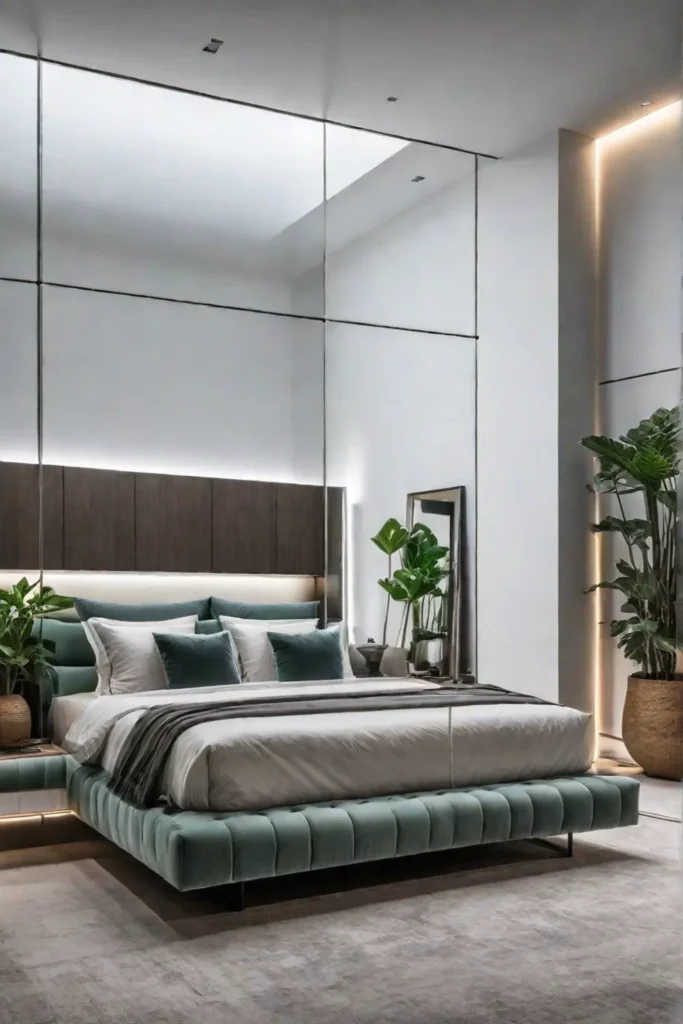 Modern bedroom with walkin closet and builtin shelves