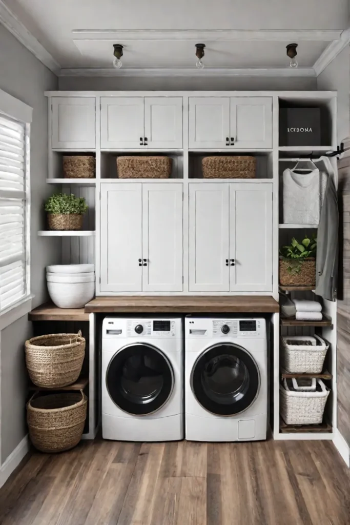 Modern farmhouse laundry room with shiplap walls and vintageinspired sink