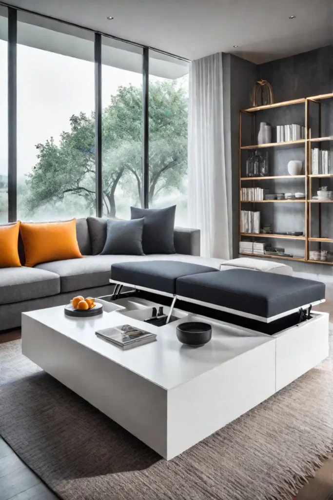 Modern living room with multifunctional furniture
