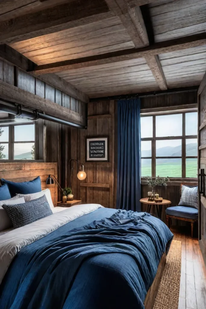 Rustic bedroom with industrial and farmhouse elements