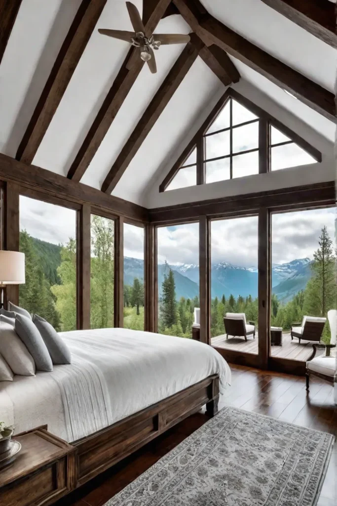 Rustic bedroom with natural light and a view