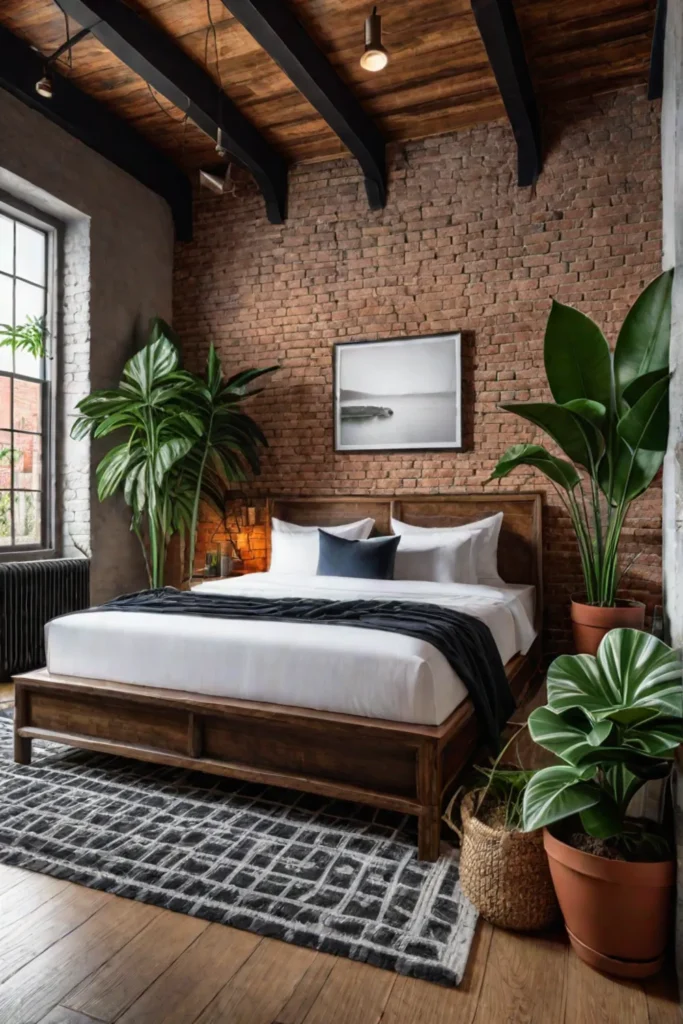 Rustic bedroom with plants