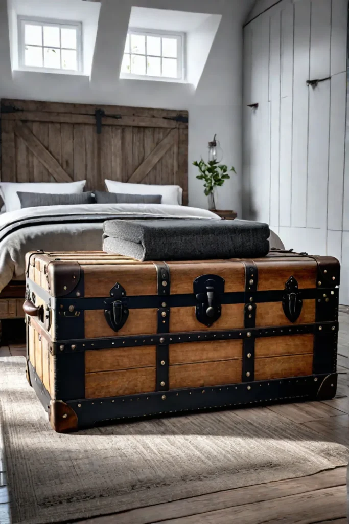 Rustic bedroom with vintage trunk