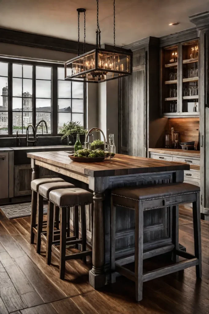Rustic kitchen island with reclaimed wood and ample storage