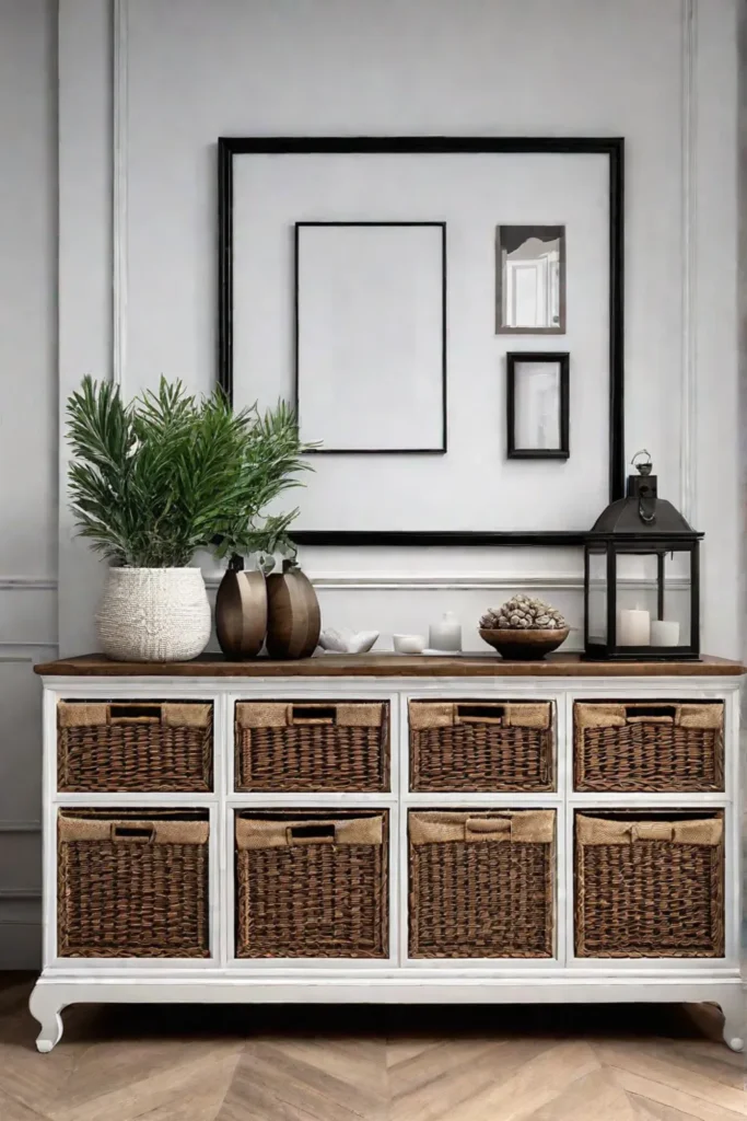 Rustic wooden dresser with natural accents