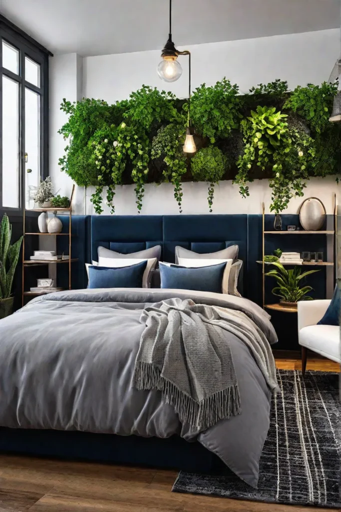 Rusticmodern bedroom with greenery