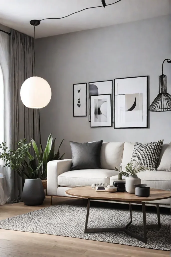 Scandinavian living room with cozy lighting