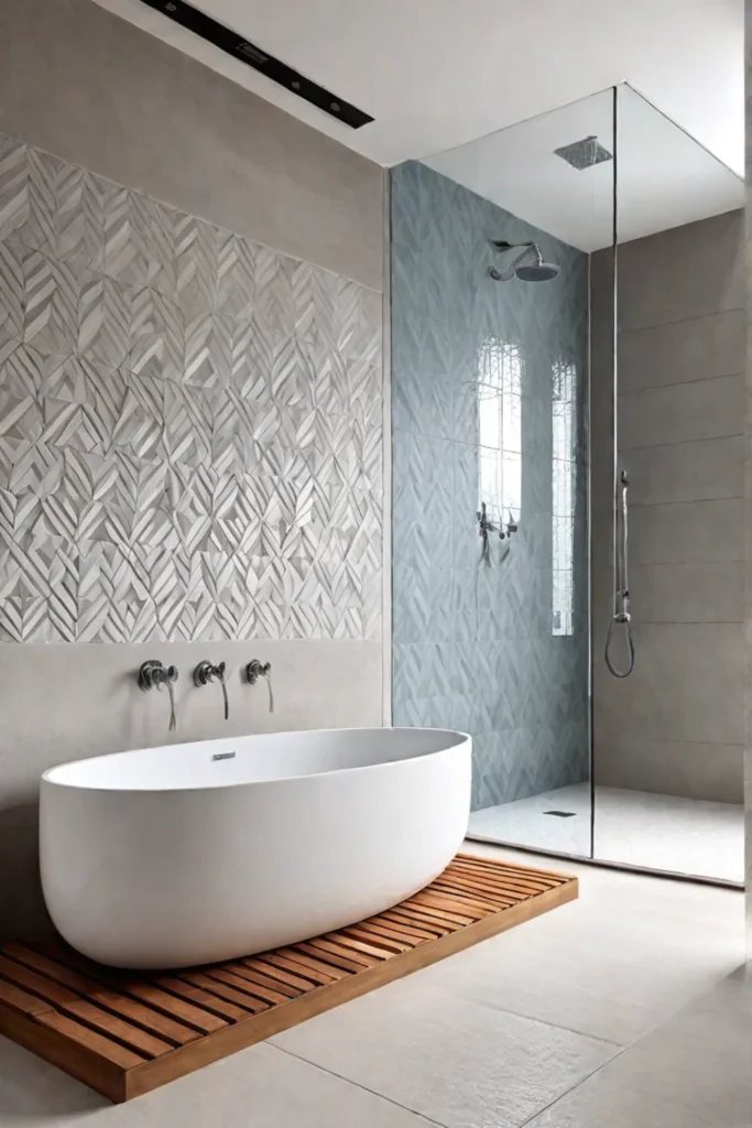 Serene shower space with rainfall showerhead and folddown seat