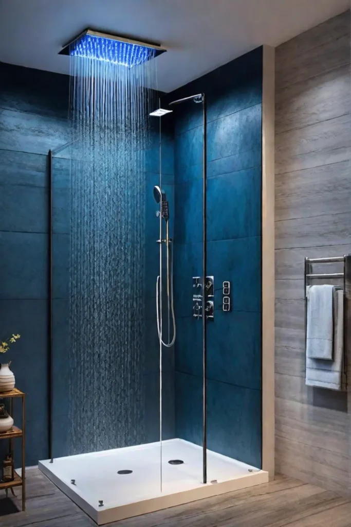 Shower with digital control panel and chromotherapy lighting
