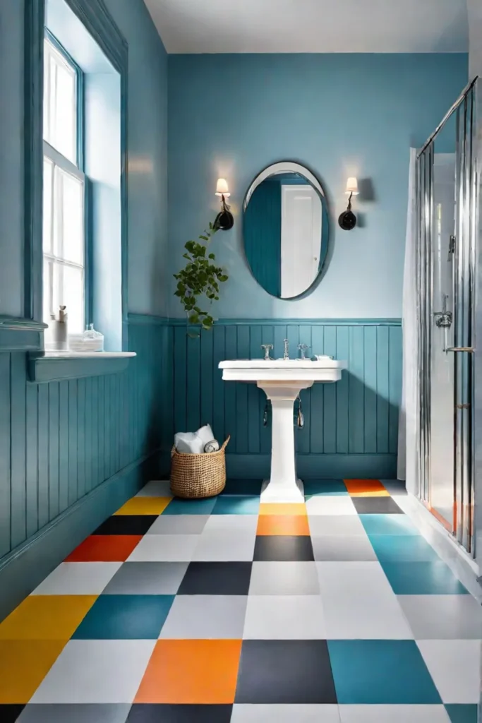 Small bathroom with DIY painted floor