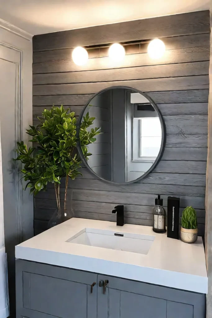 Small bathroom with DIY shiplap wall
