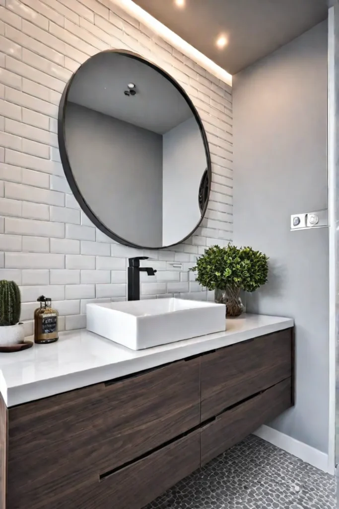 Small bathroom with efficient storage and spacesaving fixtures