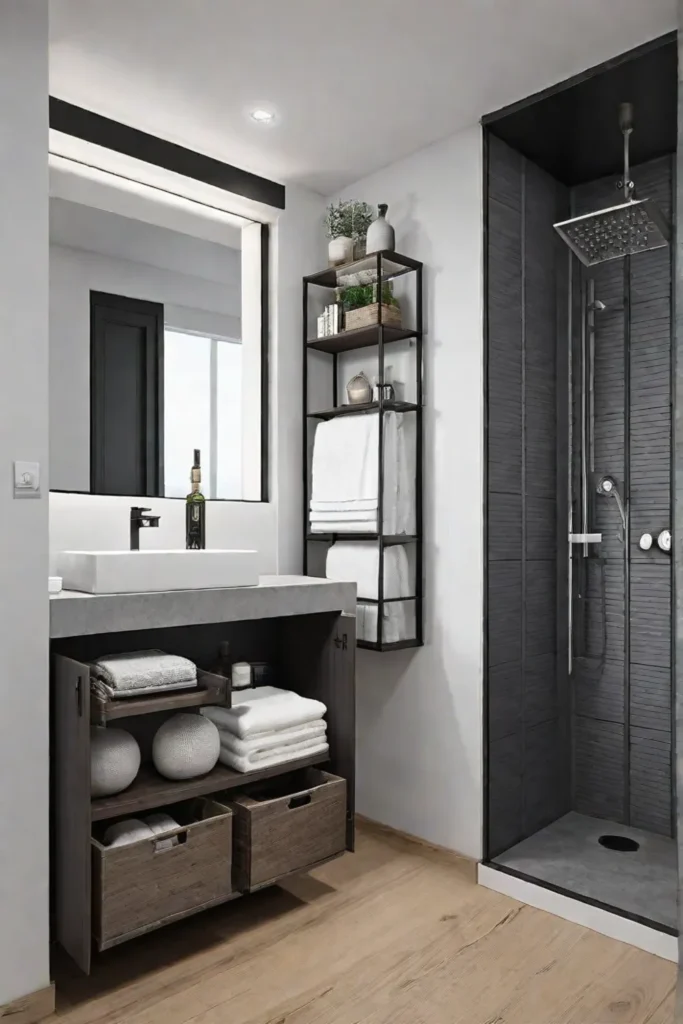 Small bathroom with multifunctional storage unit
