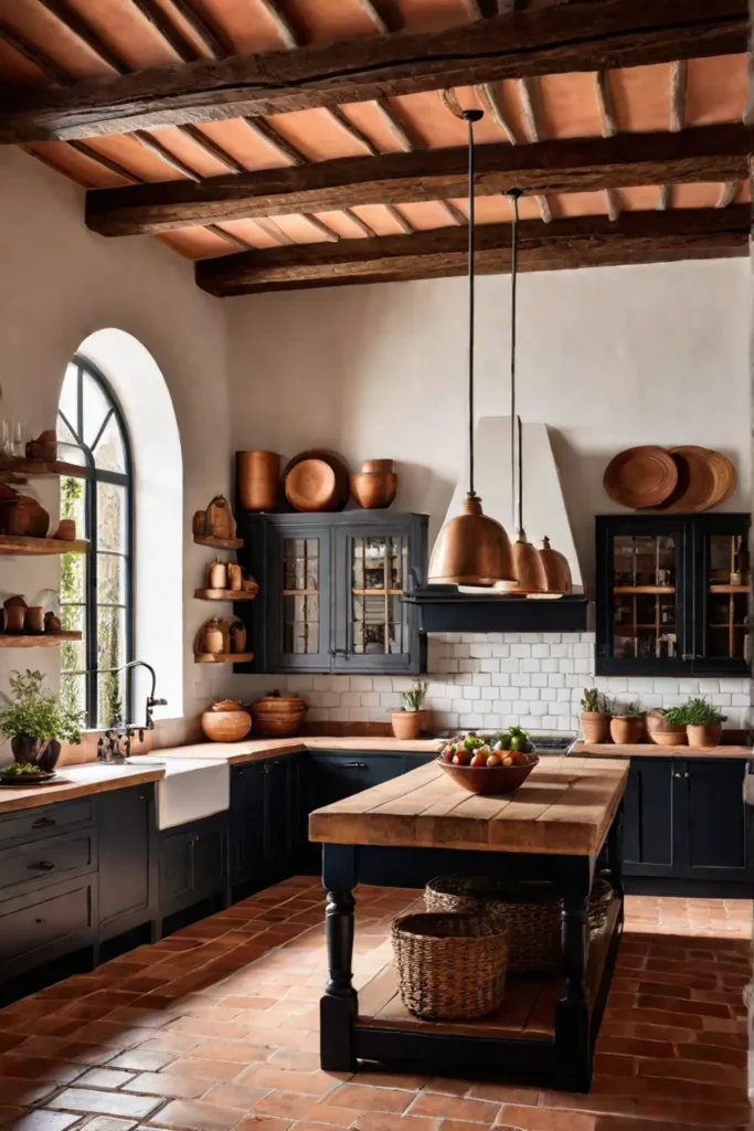 Warm and inviting Tuscan kitchen with exposed wooden beams