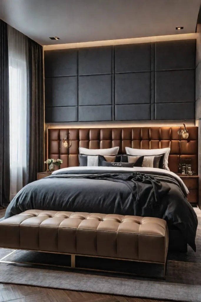 Wood and leather headboard with tufted panel