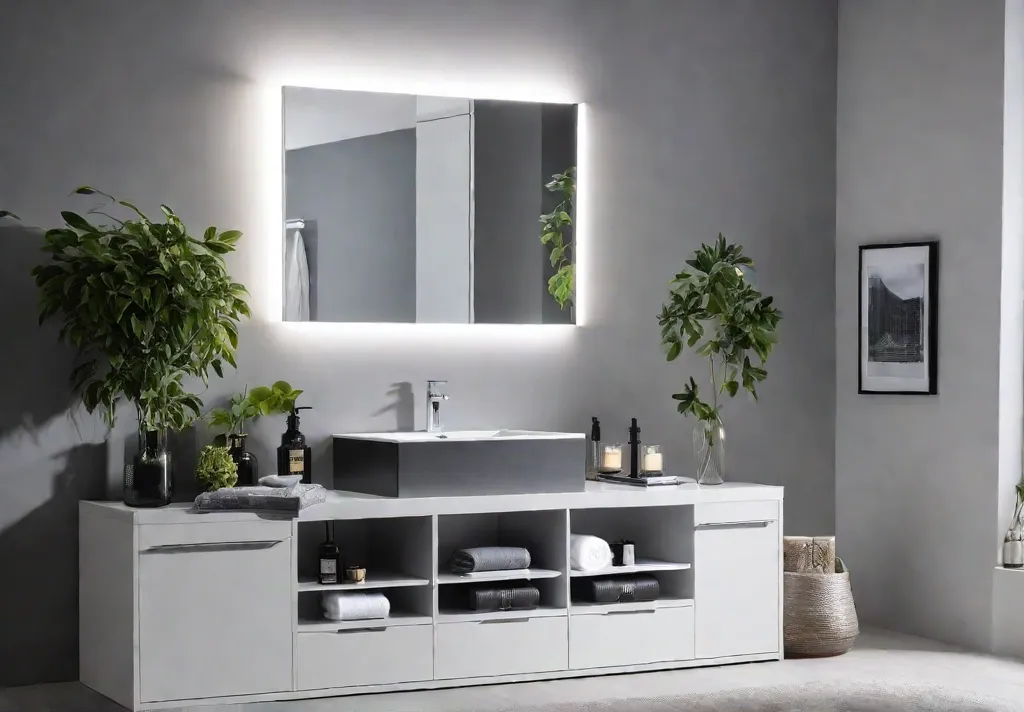 A clutterfree and stylishly organized bathroom vanity featuring a combination of drawersfeat