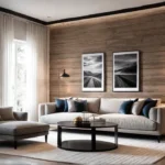 A cozy living room with a warm textured accent wall created usingfeat