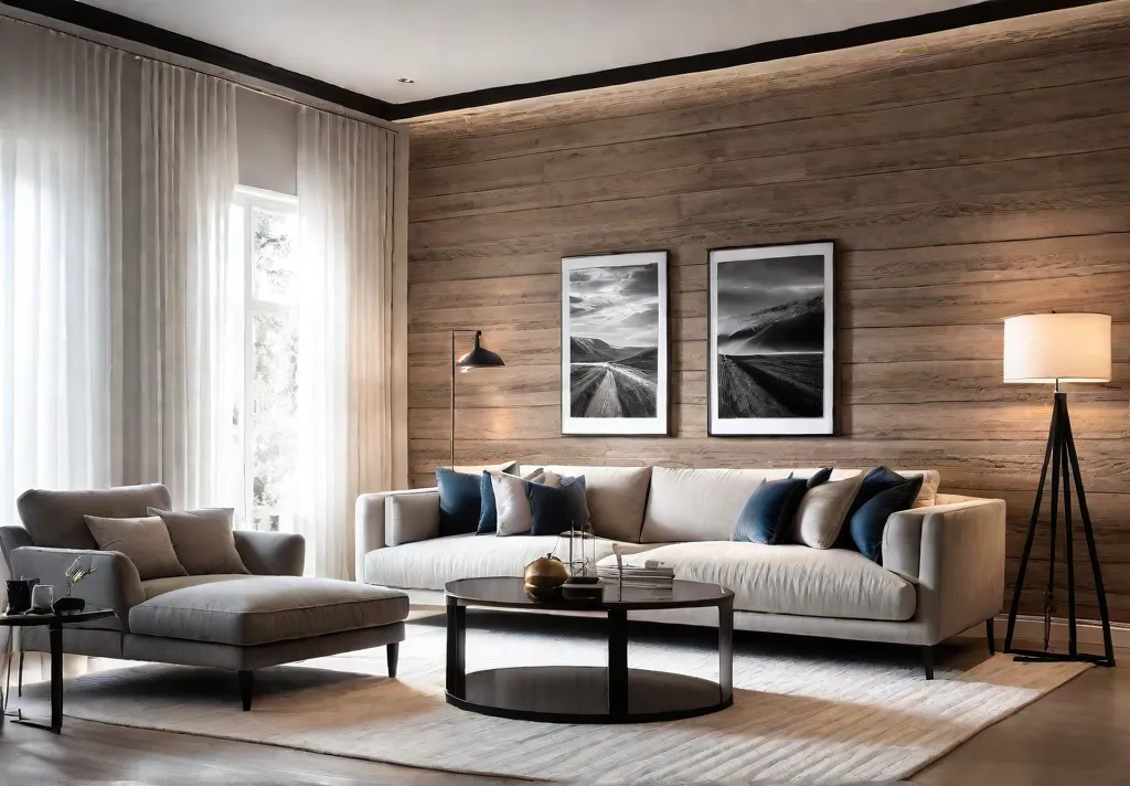 A cozy living room with a warm textured accent wall created usingfeat