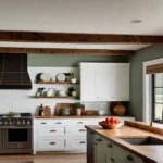 A spacious farmhouse kitchen bathed in natural light featuring white shaker cabinetsfeat