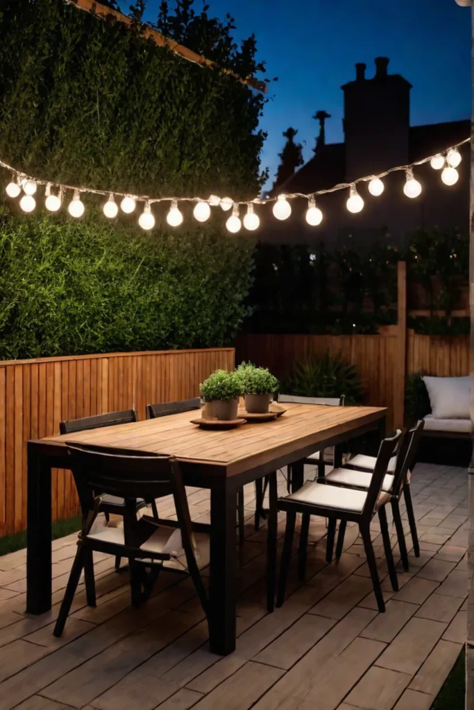 Ambient lighting for a cozy small backyard atmosphere