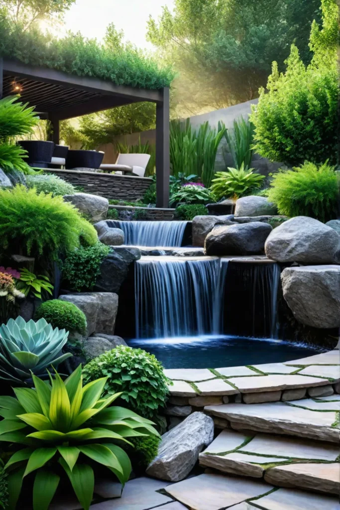 Backyard paradise with a calming waterfall
