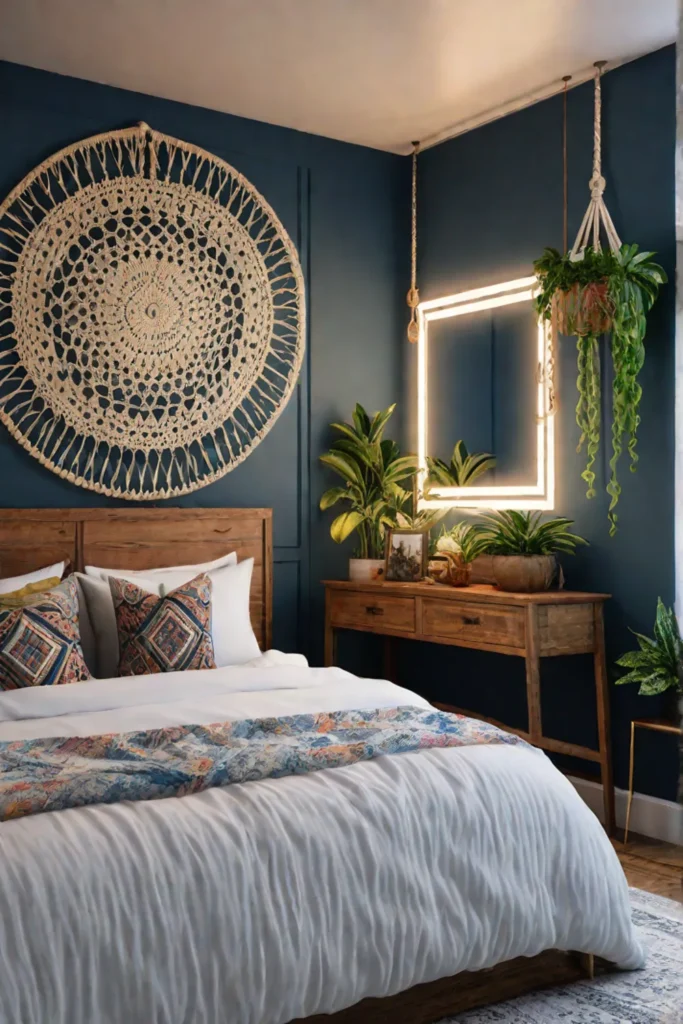 Bohostyle small bedroom with eclectic decor 1