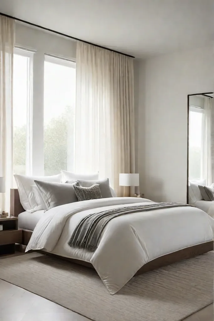 Calm and serene bedroom with platform bed